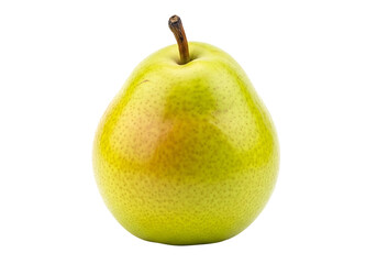 A single, vibrant, yellow-green pear stands out against a plain black background.