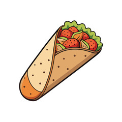 Delicious flatbread wrap featuring grilled meat and fresh vegetables for a vibrant advertisement