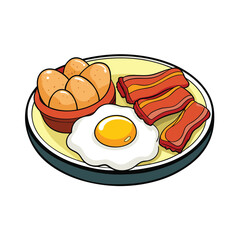 Delicious fried breakfast platter featuring crispy bacon sunny side up eggs and golden hash browns