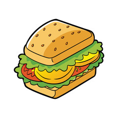 Delicious golden chicken cutlet sandwich with fresh lettuce on a bun illustration