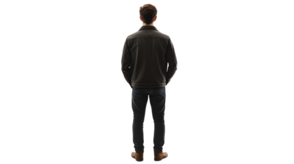 Back View of a Man in a Jacket and Jeans Standing