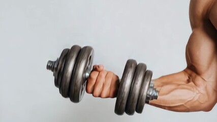 Strength training with dumbbell in a fitness setting showcasing powerful arm muscles