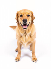 a smiling brown yellow golden retriever dog