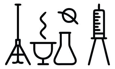 A vector illustration of a collection of medical instruments including a hammer, scissors, and a lamp