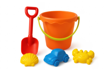 Set of colorful beach toys isolated on transparent background