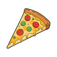 Deliciously illustrated pizza slice with a generous variety of colorful toppings and melted cheese