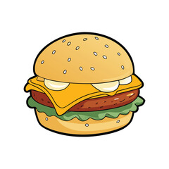 Delicious sausage egg muffin sandwich with melted cheese layer breakfast food illustration