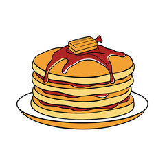 Delicious savory pancake stack with crispy bacon and sweet syrup illustration