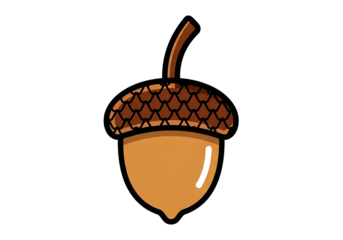A simple, cartoonish illustration of an acorn against a black background.