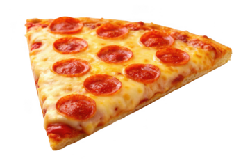 Delicious pepperoni pizza slice isolated on transparent background