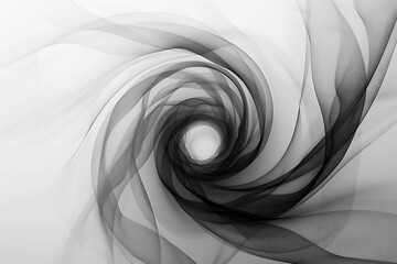 Abstract black and white swirling smoke pattern creates a mesmerizing spiral effect, showcasing fluid motion and ethereal beauty in a minimalist design concept