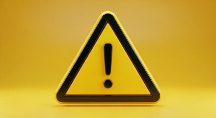 Yellow triangle warning sign with black border and exclamation mark, on yellow background Free space for text Mockup design, symbolizing alert, caution, warning