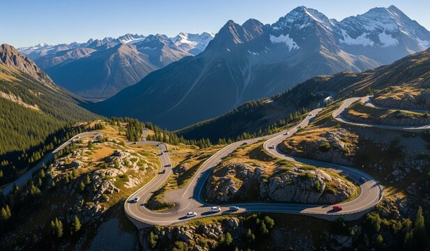 Bergpass mit Serpentinenstra&szlig;e
