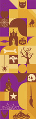 Bauhaus Halloween Geometric Banner with Pumpkins, Castle, and Spooky Icons