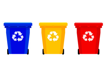 Set of garbage bin, green recycling bin