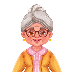 Grandmother old woman, cute grandma elderly lady face portrait. Beautiful elder granny. Elegant senior person aged character. Older mother parent in glasses head avatar. Happy grandparents day. Vector