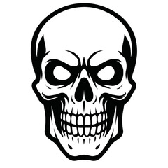 Fototapeta premium Human skull with a grim expression, a bold and detailed graphic for a spooky or grunge theme.