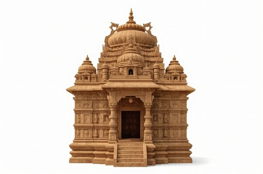 Sandstone temple, India, isolated, 3D render, architecture