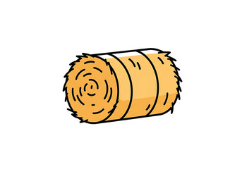 A simple, stylized illustration of a round bale of hay against a black background.