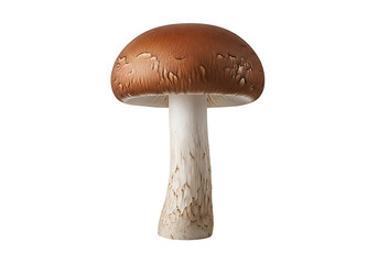Close-up  shot of a single brown mushroom, showcasing its detailed texture and form against a black backdrop.