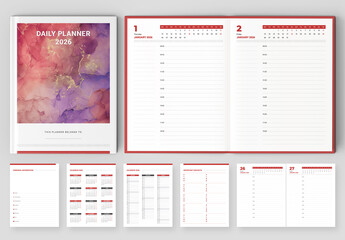 Daily Planner 2026 Layout with Red Accents