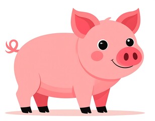 Obraz premium Cute Pink Cartoon Pig Illustration.