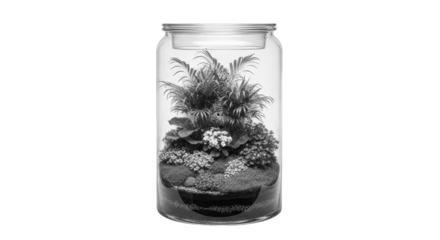 3D Render: Vibrant Terrarium in Glass Jar, PNG, Transparent Background