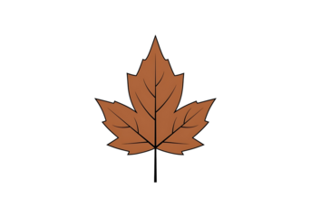 A simple, outlined, brown autumn leaf is featured against a black background.