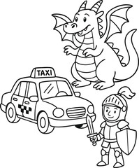 Coloring book for kids, taxi vector