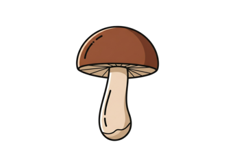 A simple, stylized illustration of a brown mushroom against a black background.