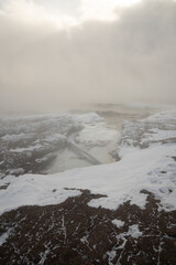 North Shore Minnesota during sea smoke on a polar vortex, winter Lake Superior 