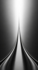 Fototapeta premium Abstract grayscale image of two converging metallic lines creating a pathway towards a bright light, symbolizing progress, future, and aspiration