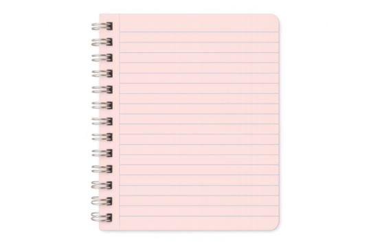 Pink spiral notebook with transparent background for easy isolation