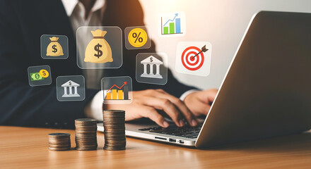 Envisioning financial growth and wealth management through digital strategies at work with soft diffused lighting and