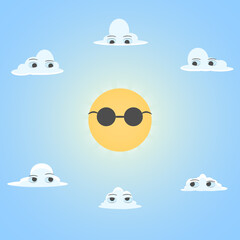 The sun in the middle and the clouds around it are looking at it