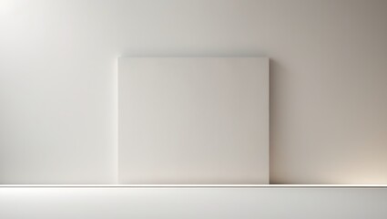 Blank canvas standing on a white surface against a softly lit wall