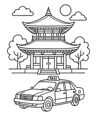 Coloring book for kids, taxi vector