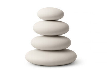 Four white stones in perfect balance on a clear background, evoking a sense of tranquility and equilibrium