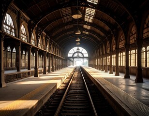 Sunlit Train Station Platform.