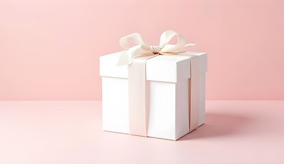 Obraz premium Realistic blank gift box mockup with ribbon on colorful pastel background, high resolution packaging branding design template for product showcase and presentation