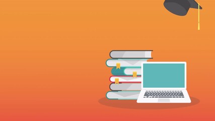 E-learning, online education at home. Concept of webinar, business online training, education on computer or e-learning concept. HD animation.	