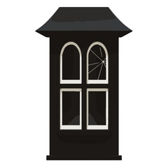 Spooky haunted house window illustration with broken glass, perfect for Halloween designs, eerie themes, and atmospheric projects for autumn events