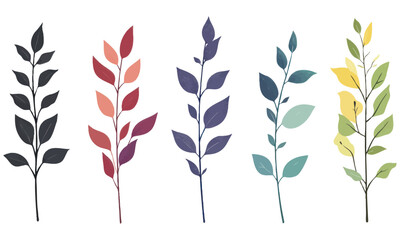 Minimalist colorful botanical branches with modern leaf illustrations