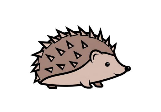 A simple, charming illustration of a hedgehog, presented in profile view against a stark black background.
