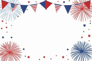 Fototapeta premium Patriotic Celebration Frame Fireworks, Bunting, Stars