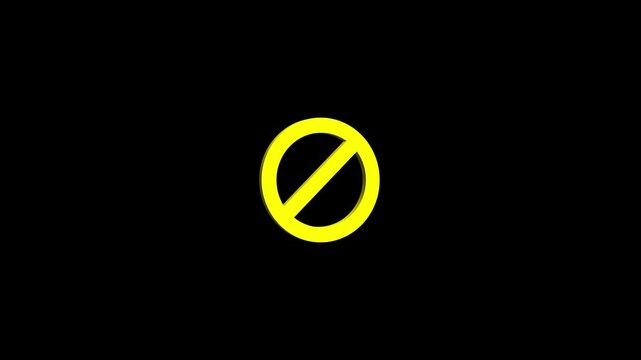 Animated 3d Accusation ban icon on. warning stop attention symbol on black background. Prohibition Red Sign Chroma Key