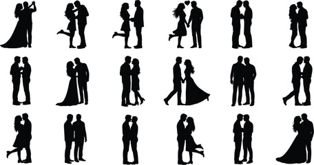 Couple Silhouette Vector Collection – Romantic Love, Dancing, Hugging and Holding Hands Poses