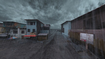 Naklejka premium 荒廃した街の風景 3DCGレンダリング