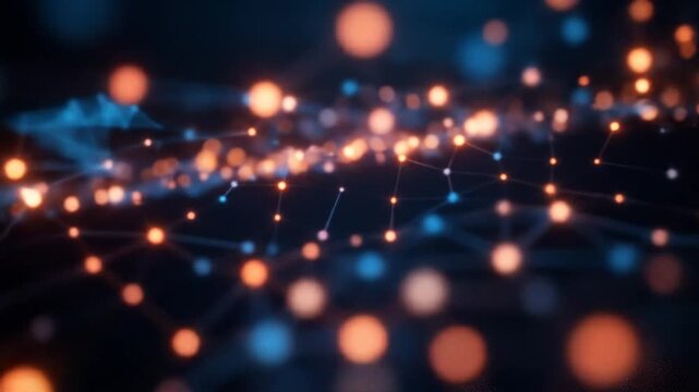 Abstract data visualization with interconnected nodes in a dark space, symbolizing modern technology. 4k video