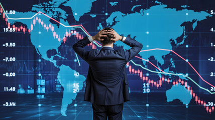 Worried businessman facing volatile market trends, economic downturn anxiety